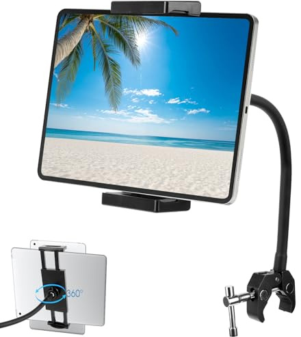 AMPUTEE Gooseneck Tablet Holder, Adjustable Spin Bike Tablet Holder, Flexible Lazy Arm Tablet Holder, Gym Running Treadmill Tablet Holder Stand for iPad Mini Air Pro Phones & Tablets (4.9-9.8 Inches)