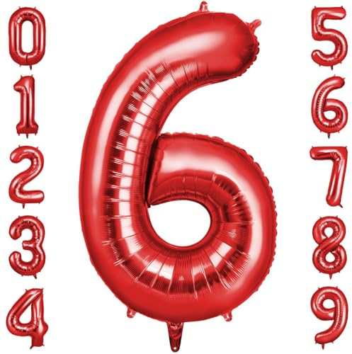 OFFCUP Zahlen Luftballon Rot, Folienballon Zahl 6, 40 Zoll Helium Ballons | Geburtstagsdeko Mädchen Junge Kindergeburtstag Party Deko Ballon Zahl Deko zum Geburtstag Silvester Deko Neujahr Deko