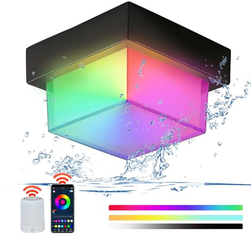 Smart LED Deckenleuchte Dimmbar 12W RGB Farbwechsel Deckenlampe Quadratisch IP65 Wasserdichte Badezimmer Lampe Acryl Wandleuchte mit Alexa und Google Assistant für Wohnzimmer Schlafzimmer Flurlampe