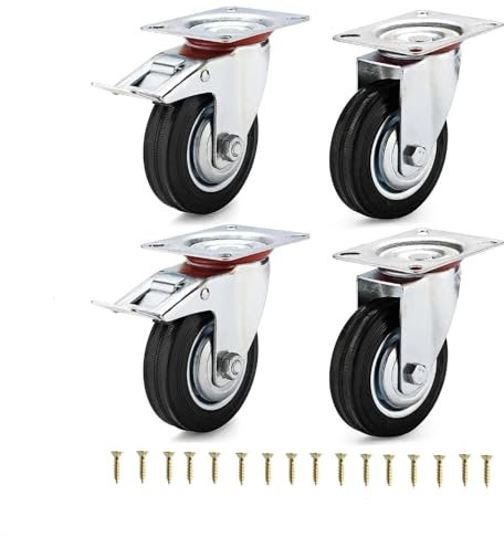 HD BRICO Set da 4 Ruote per carichi pesanti 75 mm (2 Girevoli + 2 Ruote Girevoli con Freno) Ruote girevoli per uso interno ed esterno - Rotelle piroettanti (75 mm（ 4 Ruote Carico 200 kg）)