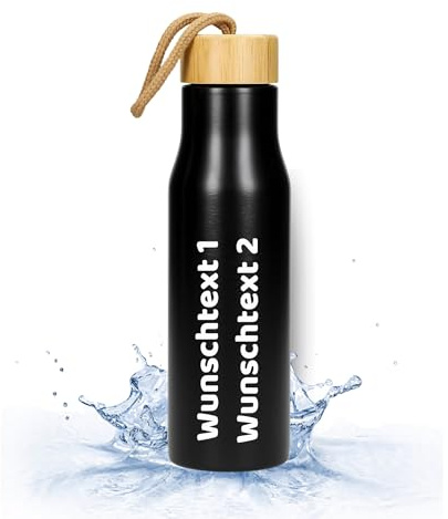Personalisierte Edelstahl Wasserflasche 500ml 'Kopenhagen' Auslaufsicher | lebensmittelecht, kohlensäuregeeignet, Sport, Schule, Arbeit, Outdoor, Fitness