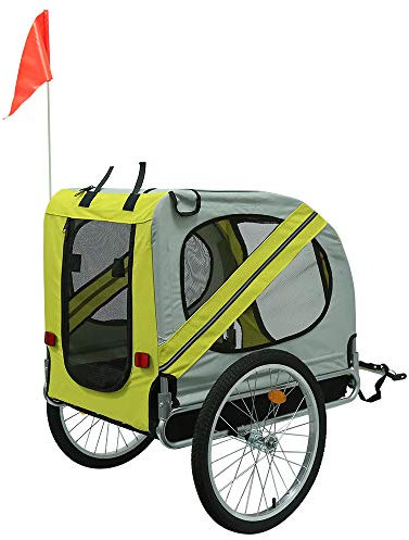 2-in-1 Fahrradanhänger & Hundebuggy - Fahrradanhänger Hunde mit maximaler Belastbarkeit von 40kg, pulverbeschichteter Stahlrahmen, inkl. Warnwimpel (137 * 73 * 90cm (gelbgrau))