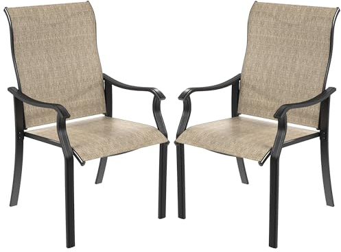 Amopatio 2er Set Gartenstühle, Hochlehner Gartenstuhl aus Metall, Stuhl mit Armlehne, Stühle Wetterfest, Balkonstuhl 220kg Belastbar, Terrassenstühle, Gartensessel für Garten, Terrasse, Balkon, Braun