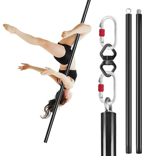 Dreamlin 2m Aerial Flying Pole Portable Suspension Fitness Tube Hanging Rotary Silicone Steel Dancing Pole Gym Equipment for Home Bar (Full Set Black)