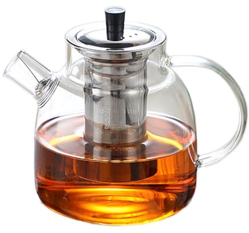 52oz Glass Teapot with Infuser, Stovetop Safe Large Tea Pot Clear, Blooming and Loose Leaf Tea Maker Hand Crafted Kettle with Stainless Infuser