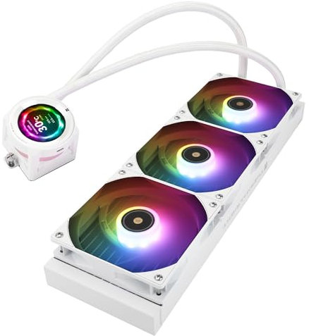 TR Core Vision 360 White ARGB CPU Water Cooler with PWM Fan, 2000 RPM Speeds, IPS LCD Screen with 480 x 480 x 480 Resolution, Liquid CPU Cooler, for AM5/Intel LGA1851/1700,2.1inch Display Screen