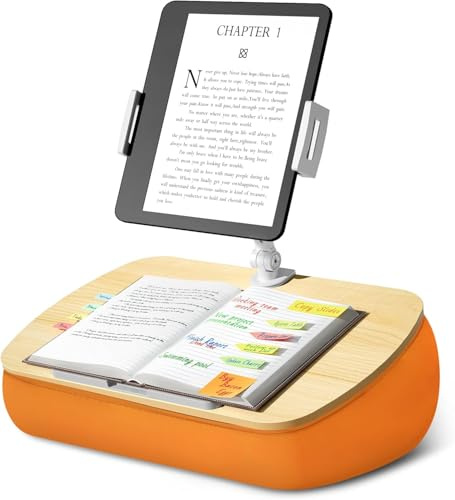 SHUOSUO Coussin Support Tablette, Porte Tablette avec Bras réglable, Compatible avec iPad, Kindle, téléphone (4,7 à 13), Bureau pour Lecture Mains Libres dans Le lit, Le canapé (Orange)