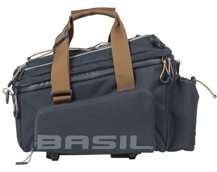 Basil Miles Gepäckträgertasche XL Pro MIK - 9-36L - Wasserdicht - Inkl. abschließbarem MIK-System - Ideal für Lange Touren - Scharz/Braun