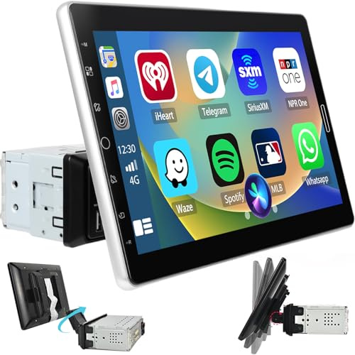 Fuluku 10.1 Pouces Carplay Radio Réglable Autoradio 1 Din | Carplay Android Auto, Ecran Tactile Détachable 1080P 1 Din Radio Voiture Bluetooth/FM/Mirror Link/Caméra de Recul/MIC/TF Card
