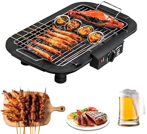 LIANTIAN Große Grillplatte, Edelstahl-Grillplatte mit sechs Temperaturstufen, elektrische Pfannkuchen-Grillplatte, geeignet für Haushaltsküchen(Black,48 * 32)