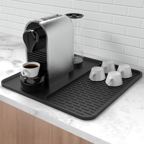 Silikon kaffematta, 40 x 40 cm kaffebarmatta med avtagbar diskmatta för köksbänkskivor, kaffebartillbehör passar under kaffebryggare kaffemaskin kaffekanna espressomaskin diskställ