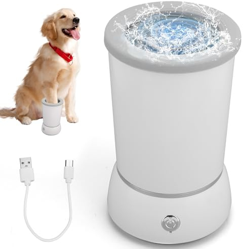 ZESTEFY Limpiador de patas de perro, lavadora eléctrica portátil con 2 velocidades, taza de limpieza de patas de mascotas de silicona recargable para perros pequeños, medianos y grandes, limpiador