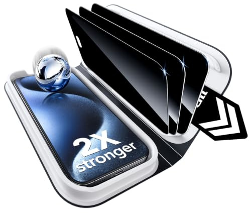 ESR 3 Stück für iPhone 15 Pro Max für Panzerglas Sichtschutz, Classic | One-Pull Schnellinstallation, 2X Stoßschutz, Anti-Spy, Vollflächig Displayschutzfolie, UltraFit-Ablage, 9H gehärtetes Glas