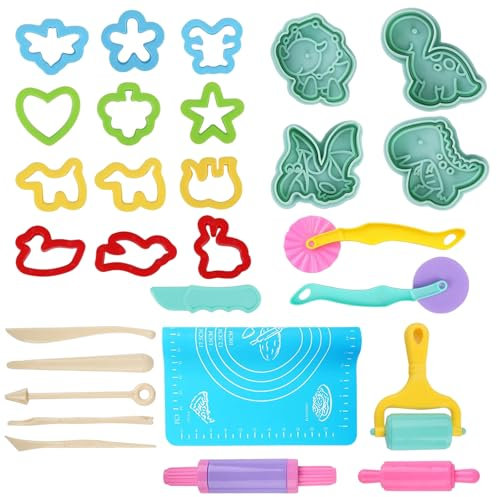 29 Stück Knete Zubehör, Playdoh Knete ab 2 jahre, Knetwerkzeug, Playdoh Set, Knetzubehör, Einschließen Teig Plastilin Werkzeuge, Formen, Teigrolle, Knetmatte, Geschenk-Set Für Jungen Und Mädchen