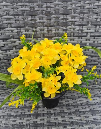 Artificial Yellow Daffodil Memorial Grave Pot, Decorative Floral Arrangement