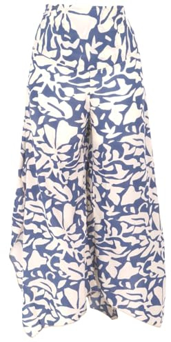 GURU SHOP Palazzobyxor, vida boho-sommarbyxor, vida byxkjol – rostorange dam, dam, Blå/vit, 40