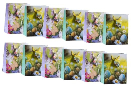 Laro Mini Geschenktüten 10-100 Stk - Kleine Verpackung, große Freude, Anzahl:12, Muster Tüten:Ostern Eier Wiese