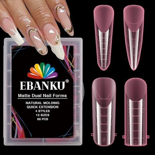 EBANKU 96PCS Unghie Finte Nail System Dual Nail Form, Riutilizzabili Nail Dual Form Rosa Matte Stiletto Mandorla Nail Form Acrilico Tips Unghie con Scala Graduata per Unghie Strumenti, 4 Stili