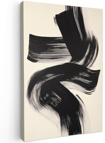MuchoWow© Wandbilder Groß XXL Wohnzimmer Wanddeko Schlafzimmer Zimmerdeko | 80x120 cm - Wandgemälde Zimmer Deko auf Wand Dekoration Wall Art Streifen - Schwarz - Abstrakt