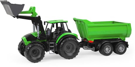 Lena 7250 Worxx Deutz-Fahr Agroton Traktor med släpvagn – 74 cm leksakstraktor 3+ år, för utomhus- och inomhusbruk, stålaxlar, tillverkad i Europa