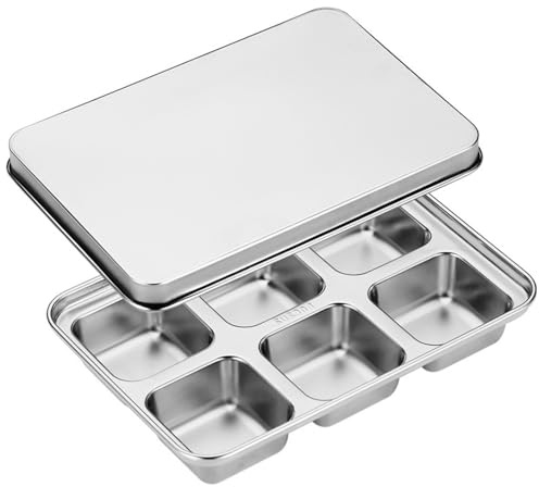 Eiswürfel Form Edelstahl, 1/4 Stück Wiederverwendbar Eiswürfelform, 6-Fach Groß Eiswürfelbehälter mit Deckel für Bars, Küchen, Cocktails, Gefrierschränke, Whisky-Getränke