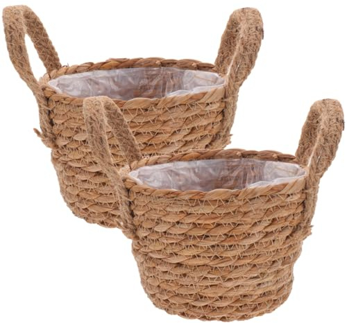 Gogogmee 2 vasi per piante in tessuto con manici, resistenti cestini per fiori in alga marina, per decorazione domestica e conservazione per piante da interno