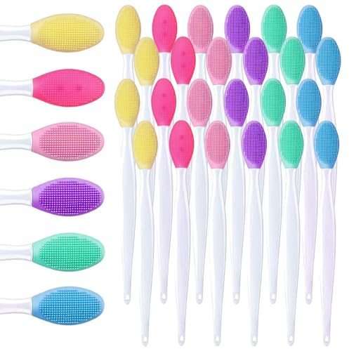 Glimmerstyle Brosse peeling lèvres en silicone, 24 pièces en 6 couleurs, Brosse double face pour le peeling des lèvres, Unisexe, Couleur de lèvres éclatante, Convient pour lèvres foncées