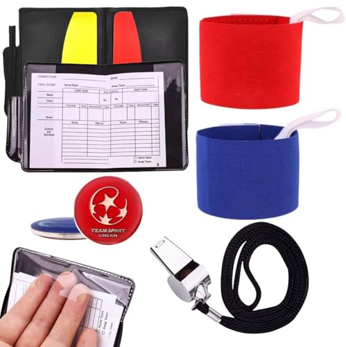 Lyivisk Kit d'arbitre de football avec carte jaune et rouge, sifflet d'arbitre, sac de score, 2 brassards de capitaine, pour match de football, sport scolaire