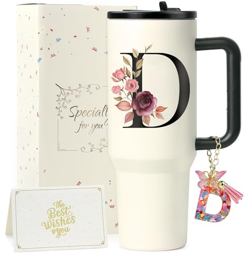 ZIOSINM A-Z Regalo Donna Compleanno, 1.2L Borraccia Termica con Cannuccia | Acciaio Inossidabile a Doppia Parete Tazza Termica, Ideale Come Regalo per Donna Personalizzato per Natale e San Valentino