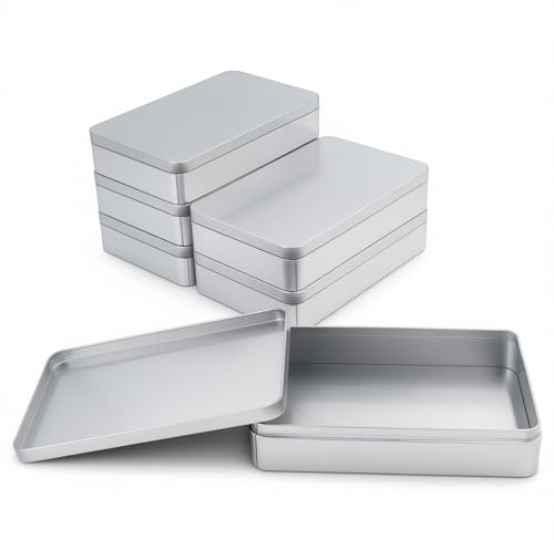Thintinick 6 Stück rechteckige Blechdosen, 18,8 x 11,5 x 4 cm, Silber | Leer, Für Geschenk, Für Schmuck, Für Zuhause