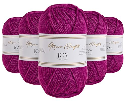 Utopia Crafts JOY, DK Acrylgarn 100% zum Stricken & Häkeln, Nadelstärke 4 mm, 5er-Pack à 50g, OEKO-TEX Standard 100, Mütze, Schal, Decke, Amigurumi, Königsmagenta