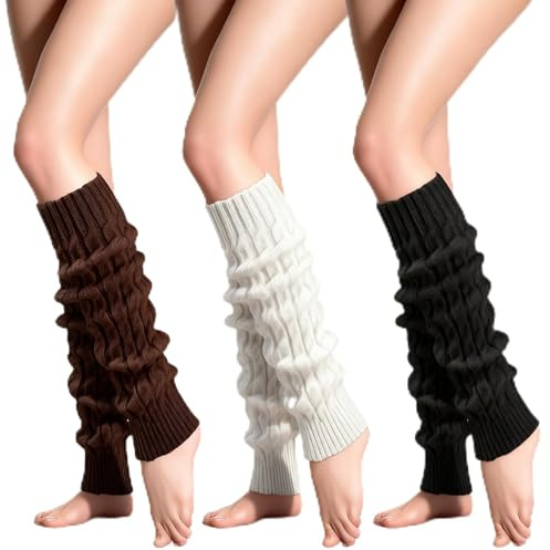 wlertcop 3 Paar Stulpen Damen Beinstulpen Kniehohe Strickstulpen Gestrickt