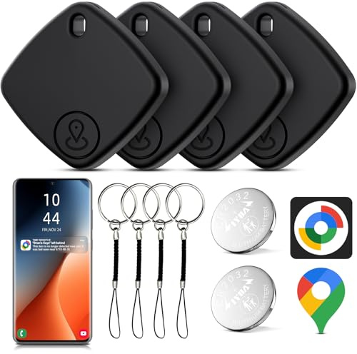 Smart Traceur Tag Lot de 4, Air Tracker Localisateur D’Objets Bluetooth Fonctionne avec l’app Google Localiser(Uniquement Android), Android Smart Tag pour clés,Valise, Portefeuilles (Noir)