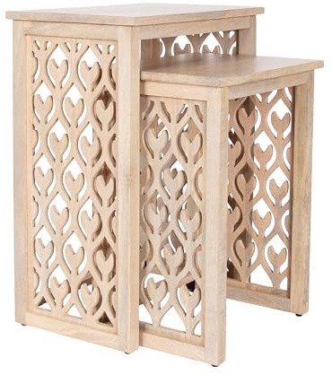 Kate and Laurel Karni Modern Mango Wood Living Room Nesting Tables, Set of 2, Whitewash, Decorative Coastal Solid Wood End Tables for Use as Bedroom Nightstands or Entryway Decor Accents
