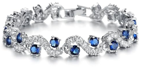 Genérico pulsera de plata mujer Preciosa pulsera de circonita cúbica azul tenis for mamá e hija, joyería clásica for cumpleaños y San Valentín