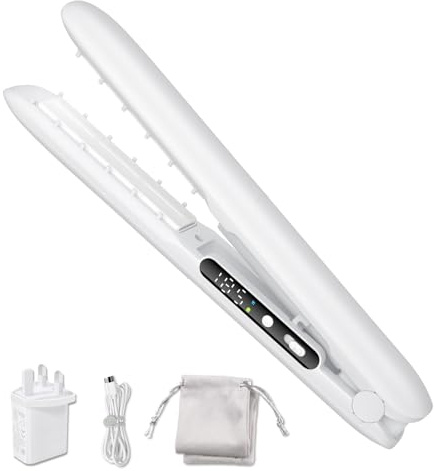 Cordless Hair Straightener, Rechargeable Flat Iron, Cordless Hair Curler with 3-Level Adjustable Temperature, Portable Travel Straighteners, Anti-Scald & Fast Heat Up, Use While Charging