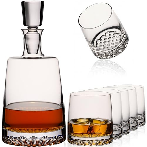 IMPERIAL glass Caraffa da whisky con 6 bicchieri da whisky da 380 ml in vetro Crystalline serie Faro, caraffa per whisky, realizzata a mano, fondo strutturato