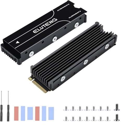 ELUTENG M.2 Kühlkörper für 2280 M.2 SSD, 2 Stück Aluminium Doppelseitiger mit 4 Silikon Wärmeleitpad passend für PC/PS5/PS5 Slim Installation, M.2 PCIe NVMe/SATA SSD, Schwarz, 77x22x6mm