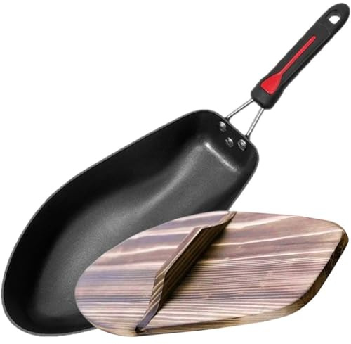 Vobumix Aluminiumlegering fiskpanna non-stick stekpanna med trälock fisk stekpanna för grill utomhus camping hem kök restaurang