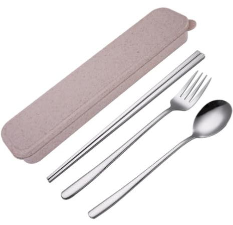 Luxshiny Ensemble de Couverts Portables en Acier Inoxydable 4 Pièces avec Baguettes, Fourchette et Cuillère, Léger et Hygiénique, pour Pique-niques ou Travail