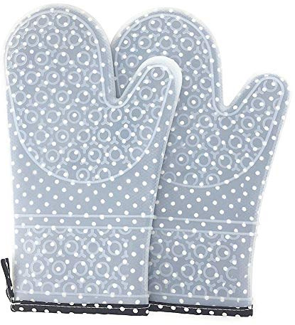 F.anlos Ofenhandschuhe Set, Topfhandschuhe Silikon, Ofenhandschuhe und Topflappen, Hitzebeständige Grillhandschuhe, Topfhandschuhe Geeignet für Kochen, Backen, Barbecue, 30 x 18.5cm, 1 Paar (Schwarz)