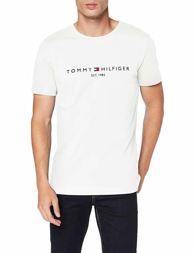 Tommy Hilfiger Uomo T-Shirt Maniche Corte Core Tommy Logo Scollo Rotondo, Bianco (Snow White), L