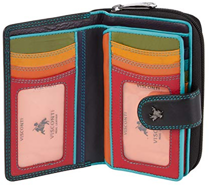 Visconti Bifold Leder Damen Geldbörse Colorado Combination Leather mehrfarbig Purse (CD-22) RFID, Schwartz/Multi (Black Multi), Large