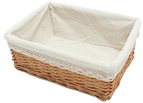 Bestonzon Panier de rangement rectangulaire en osier avec doublure blanche 40 x 30 x 16 cm