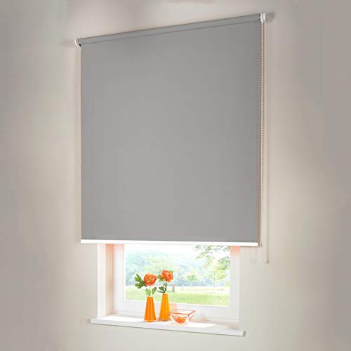 Sonnenschutz-HH® - Seitenzugrollo Verdunkelungsrollo - Außenmaß Breite 240 x 140 cm Höhe grau - Lichtundurchlässig Blickdicht Rollo für Abdunkelung Kettenzugrollo inkl. Universalträger