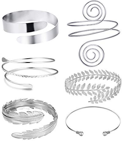RIOSO 6 Pieces Arm Cuff Upper Arm Band Cuff Bracelet Bangle for Women Adjustable Armband Set