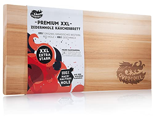 OVERGRILL Zedernholzbrett zum Grillen: Premium XXL 30x14cm Zedernholz Rauchbrett - Holzbrett zum Grillen aus Kanadischem Western Red Holz, Grillholzbrett für mildes Raucharoma, Grillplanke Zedernholz