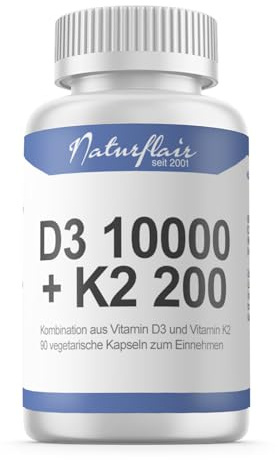 Vitamin D3 10000 + Vitamin K2 MK 7 , 90 vegane Kapseln