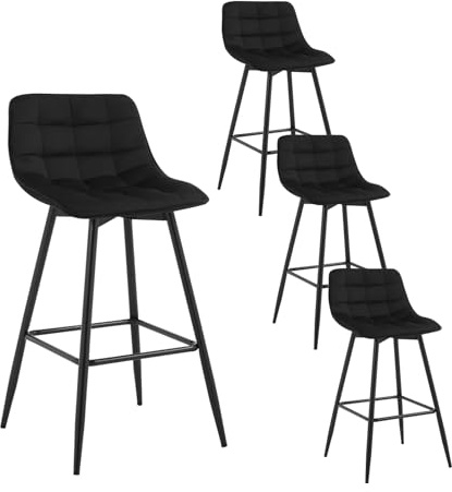 WOLTU Set med 4 barstolar barstolar diskstolar bistropallar designstolar sammet metall svart BH143sz-4