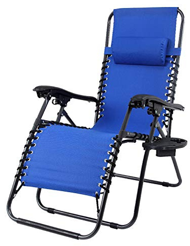 Le Stelle Sedia gravità Zero Sdraio da Giardino Poltrona Relax Pieghevole Salvaspazio Con Portabicchieri Reclinabile Tessuto Mare Spiaggia Piscina Arredo Esterno Vari Colori (Blu)